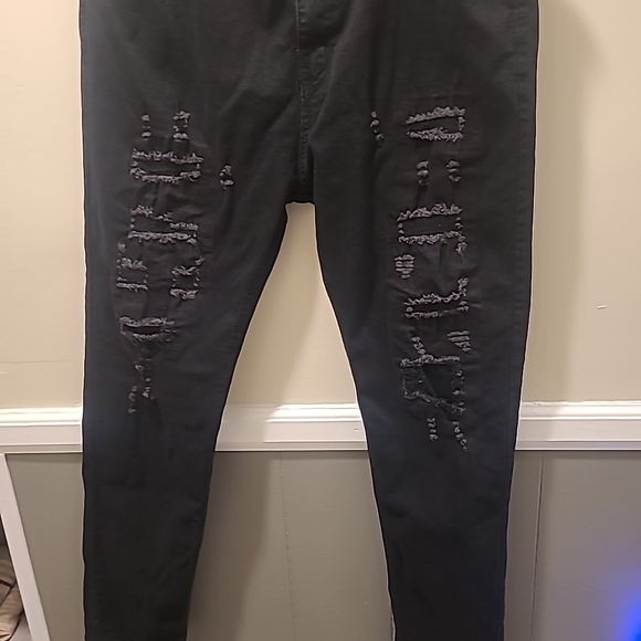 Distressed Waimea Mens Skinny Fit Black Jeans Ripped 38x32 - Picture 2 of 10
